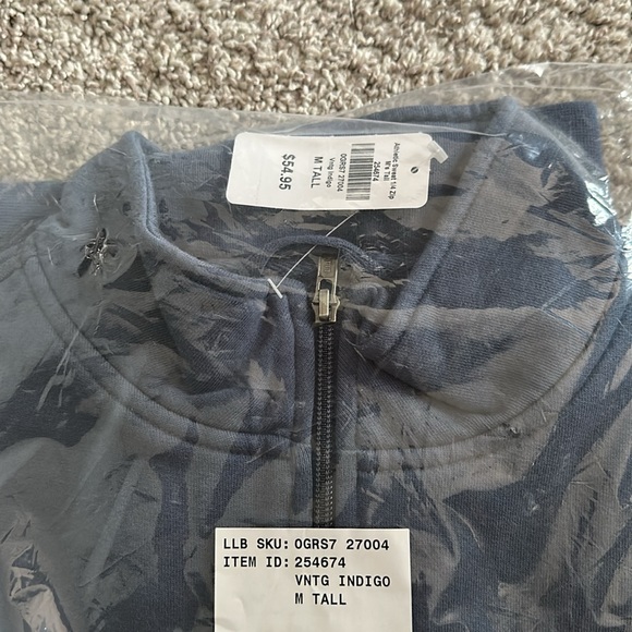 LL Bean NWT M tall 1/4 zip men’s long sleeved blue athletic sweatshirt in bag - Picture 4 of 4